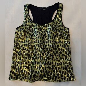 FOREVER 21 Sequin Front Racerback Cotton Blend Tank Top Gold and Black